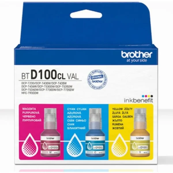 Γνήσια μελάνια Brother BTD100CLVAL Multipack Cyan, Magenta, Yellow